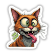 Sticker titled Gato Caolha featuring a cartoon cat with one eye and its tongue out. Available as a sticker or digital artwork from Decal Venue.