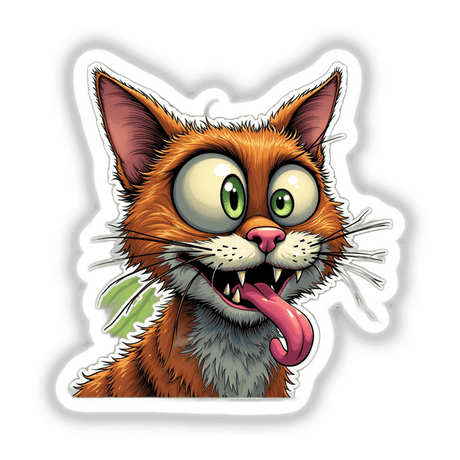 Sticker titled Gato Caolha featuring a cartoon cat with one eye and its tongue out. Available as a sticker or digital artwork from Decal Venue.