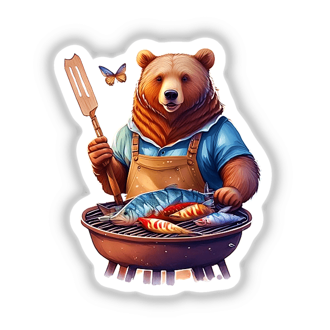 Funny Bear Grilling Fish Stickers & Digital Art | ArtMix – Decal Venue