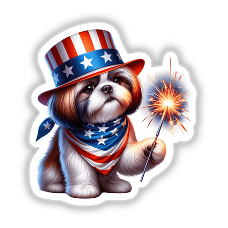 Shih Tzu Dog Holding Sparkler 4th of July Patriotic