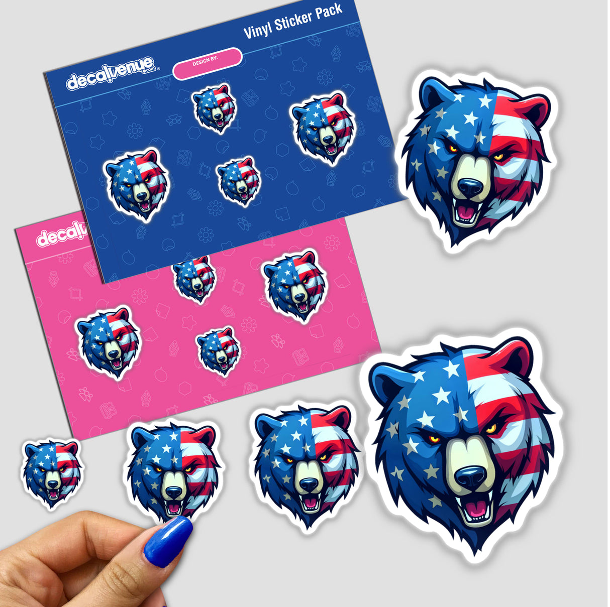 A Cool American Flag Bear sticker featuring a cartoon bear with an American flag design, perfect for decoration or digital use from Decal Venue's unique collection.