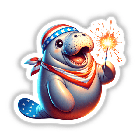 Manatee Holding Sparkler American Flag Bandana