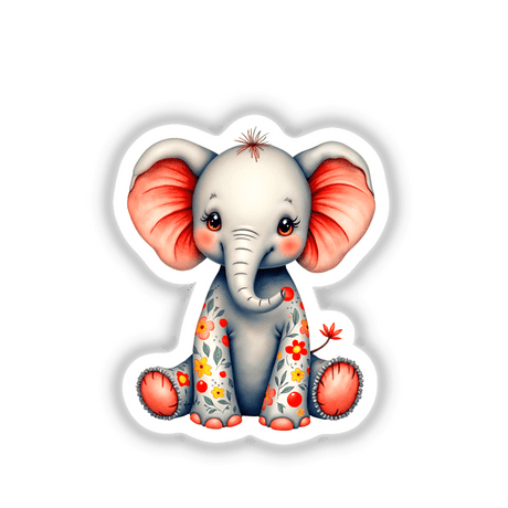 Cute Elephant With Flowers: A cartoon illustration of an elephant adorned with floral patterns, available as unique stickers or digital artwork.