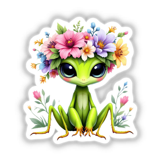 Charming Praying Mantis with a Floral Crown