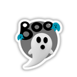 Boo white ghost with blue baby ghost illustration, featuring playful cartoon characters available as stickers or digital artwork from Decal Venue.