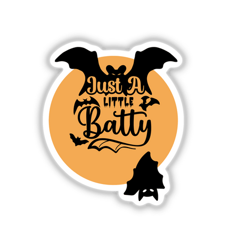 Halloween Saying sticker or digital artwork featuring black bats, an orange background, and decorative text. Ideal for festive decoration from Decal Venue.