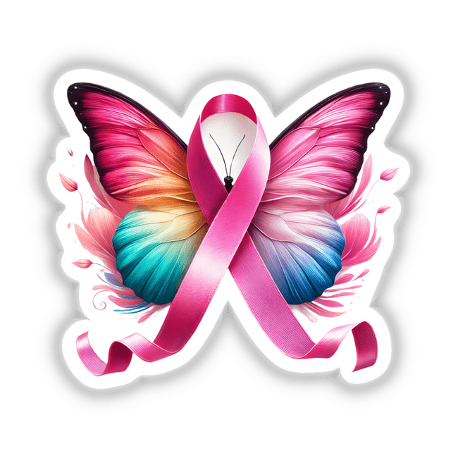 Butterfly Breast Cancer Pink Ribbon sticker or digital artwork featuring a butterfly with wings intertwined with a pink ribbon.