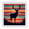 Silhouette of a reindeer with antlers against bold color stripes, available as stickers or digital artwork, titled Reindeer Silhouette with Bold Color Stripes Christmas.