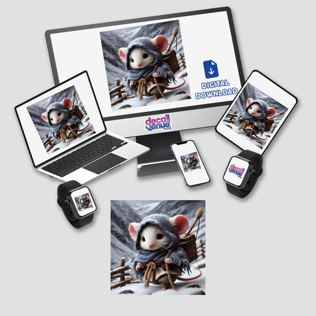 Winter Mouse sticker featuring a cartoon mouse wearing a scarf and hat, suitable for laptops, tablets, or digital artwork. Part of Decal Venue's unique collection.