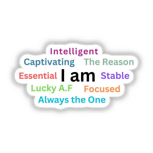 Reprogramming Affirmations with colorful letters on white background, available as stickers or digital artwork, showcasing unique design elements from Decal Venue.