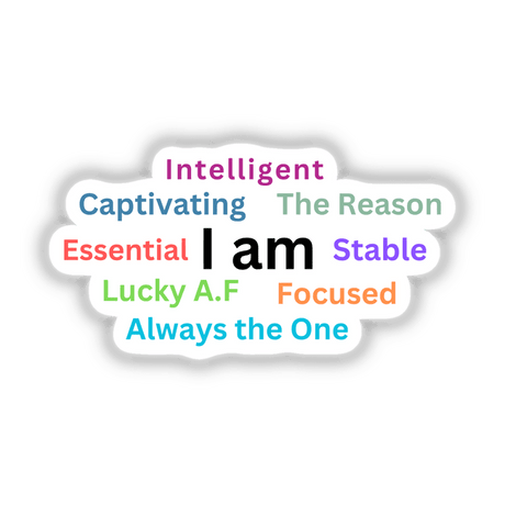 Reprogramming Affirmations with colorful letters on white background, available as stickers or digital artwork, showcasing unique design elements from Decal Venue.