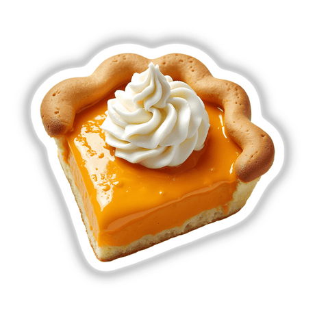 Pumpkin Pie Shaped Cookie with Whipped Cream Dollop, showcasing a realistic, detailed dessert, available as unique stickers or digital artwork.