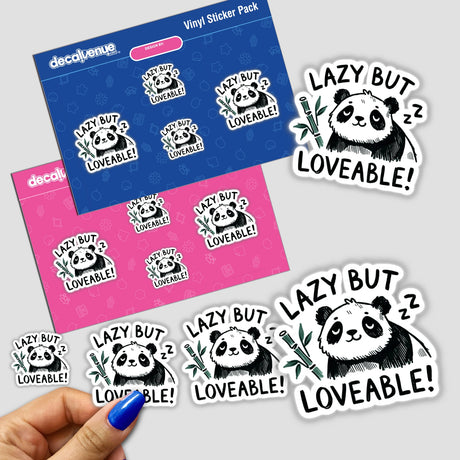 Panda Lazy But Lovable sticker pack featuring various panda designs and playful text elements.