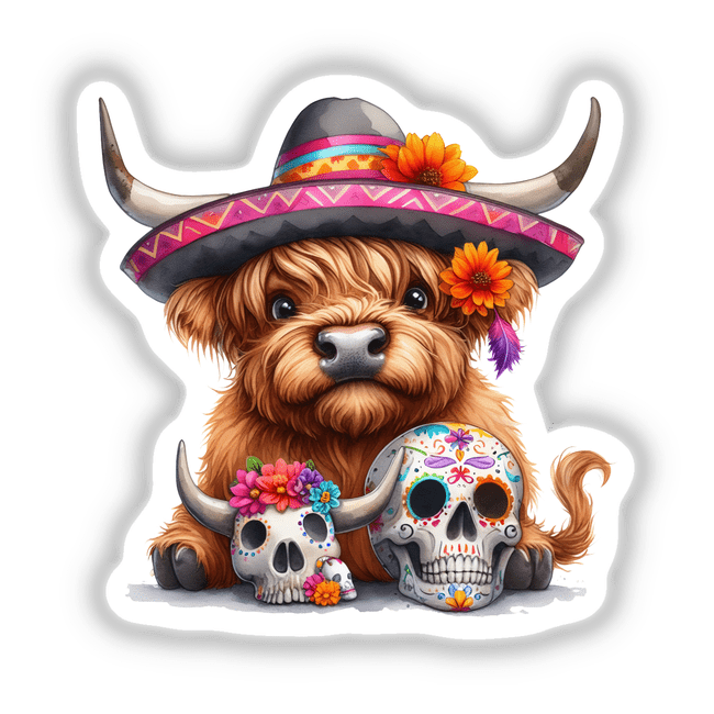 Cinco de Mayo Highland Cow w/ Skulls