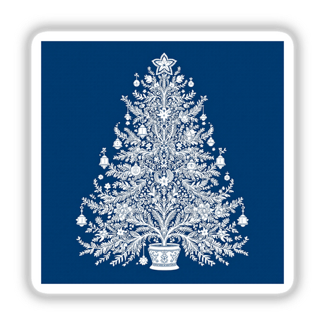 Chinoiserie Style Christmas Tree with delicate bells and flowers, available as unique stickers or digital artwork from Decal Venue.