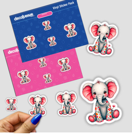 A Cute Elephant With Flowers: Adorable cartoon elephants adorned with flowers, available as stickers or digital artwork, perfect for enhancing your collection from Decal Venue.