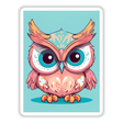 Colorful cartoon owl with big eyes and vibrant pink and orange feathers, perched on a turquoise background, showcasing a whimsical and adorable digital artwork.