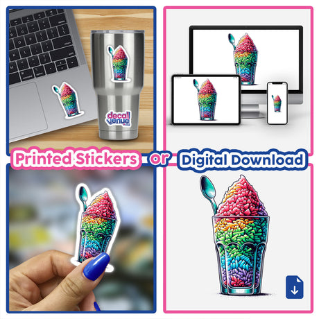 Colorful digital artwork of a glass filled with shaved ice, showcasing vibrant and eye-catching design. This digital sticker or downloadable artwork is available from the DecalVenue store, offering unique and creative digital products to express your style.