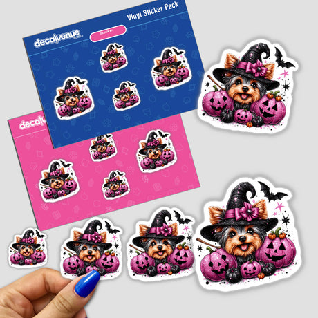 Cute Halloween Glitter Pumpkins Yorkie Dog Sticker Pack from Decal Venue