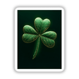 Golden Veined Shamrock: A green four-leaf clover with subtle glowing veins and cracked gold detailing, available as stickers or digital artwork, perfect for unique decor.