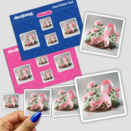 Hope Blooms - Pink Roses Growing from a Ribbon sticker pack with detailed pink roses and ribbons.