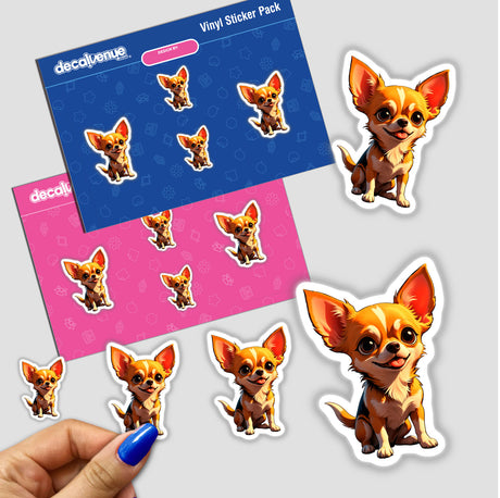 A Cute Chihuahua cartoon sticker, showcasing a playful dog with big ears. Available as unique vinyl stickers or digital artwork from Decal Venue.