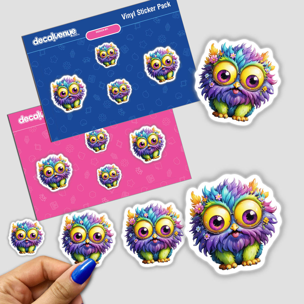 Fluffy Purple Monster sticker featuring a cartoon owl with glasses among colorful owl designs, perfect for planners or digital use.