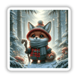 Foxy Forager: A charming cartoon fox holding a basket of mushrooms in a snowy forest, available as stickers or digital artwork from Decal Venue.