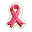 Pink Ribbon-Shaped Cookie with Glitter Accents for Breast Cancer Awareness, featuring pink frosting and silver sprinkles, available as stickers or digital artwork from Decal Venue.