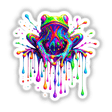 Colorful Psychedelic Drip Frog - Neon Trippy Melting Amphibian, featuring vibrant, dripping paint design, available as unique stickers or digital artwork from Decal Venue.