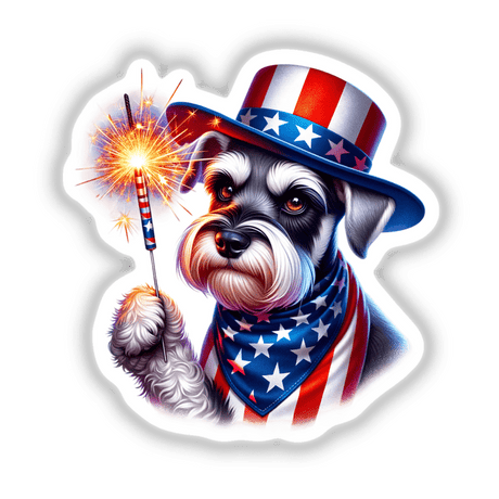 Schnauzer Dog Holding Sparkler 4th of July Patriotic