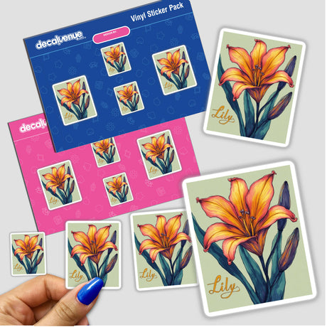 Personalized Lily Sticker or Clipart – Custom Floral Art with Commercial Rights, featuring a hand holding a pack of flower stickers, highlighting intricate floral designs. Ideal for unique vinyl projects or digital use.