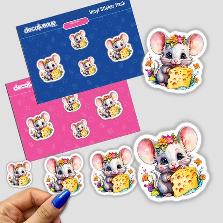 Mouse Eating Cheese sticker pack featuring various cartoon mice holding pieces of cheese. Available as stickers or digital artwork, this product embodies Decal Venue's unique style.