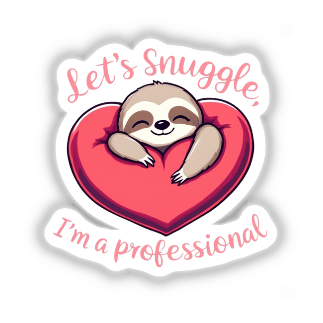 Valentine Sloth clipart featuring a cartoon sloth holding a heart and resting on a pillow, available as stickers or digital artwork from Decal Venue.