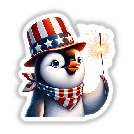 Penguin Holding Sparkler 4th of July Patriotic