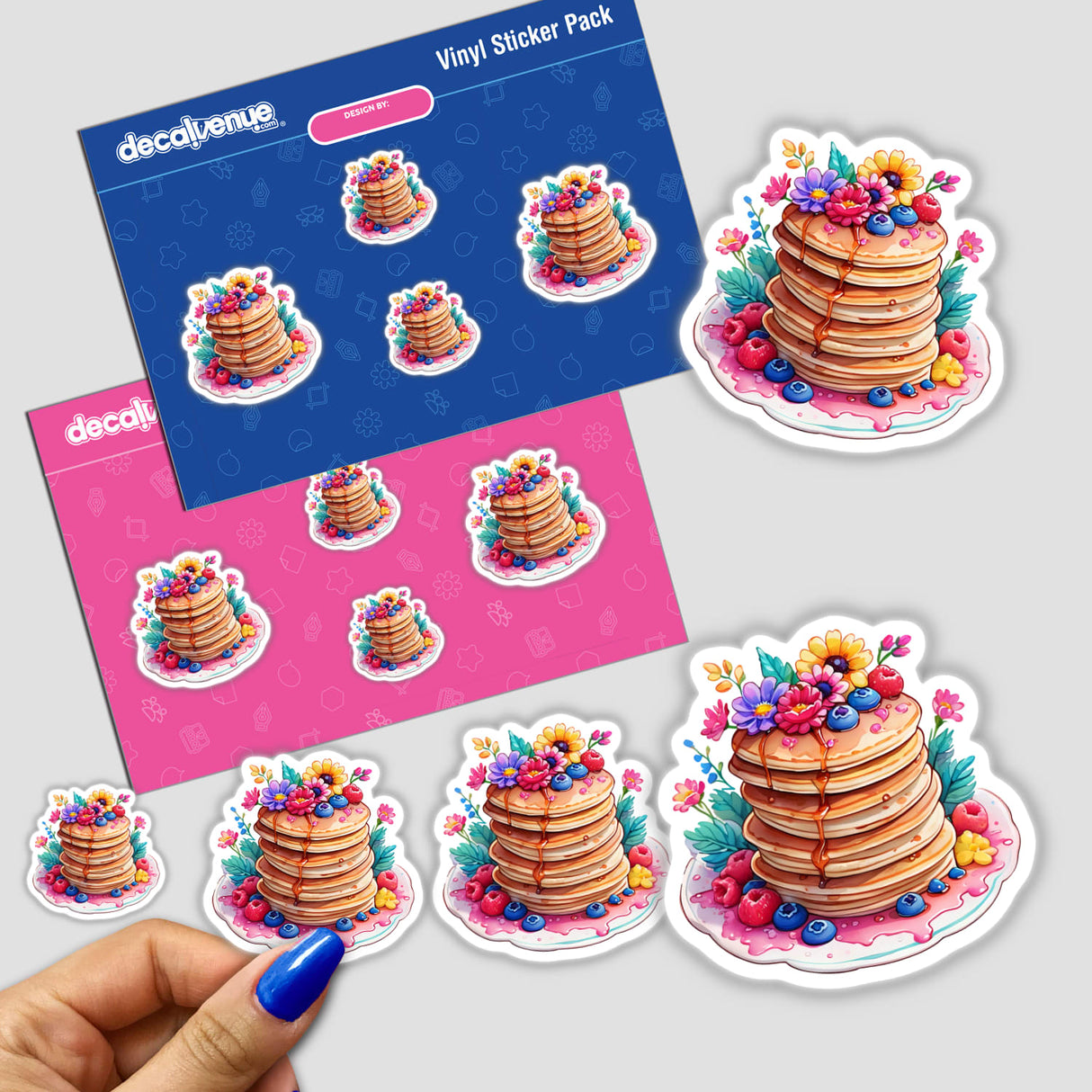 Floral Pancake Stack sticker depicting a stack of pancakes adorned with flowers and syrup, highlighting intricate details of both the pancakes and floral elements.