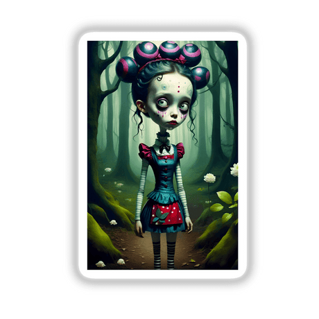 Cartoon of a girl in a forest from 'Those Girls in the Woods,' available as stickers or digital artwork.