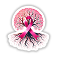 Pink Ribbon and Tree of Life Breast Cancer Awareness sticker or digital artwork featuring a pink ribbon tied around a tree branch, symbolizing support and awareness.