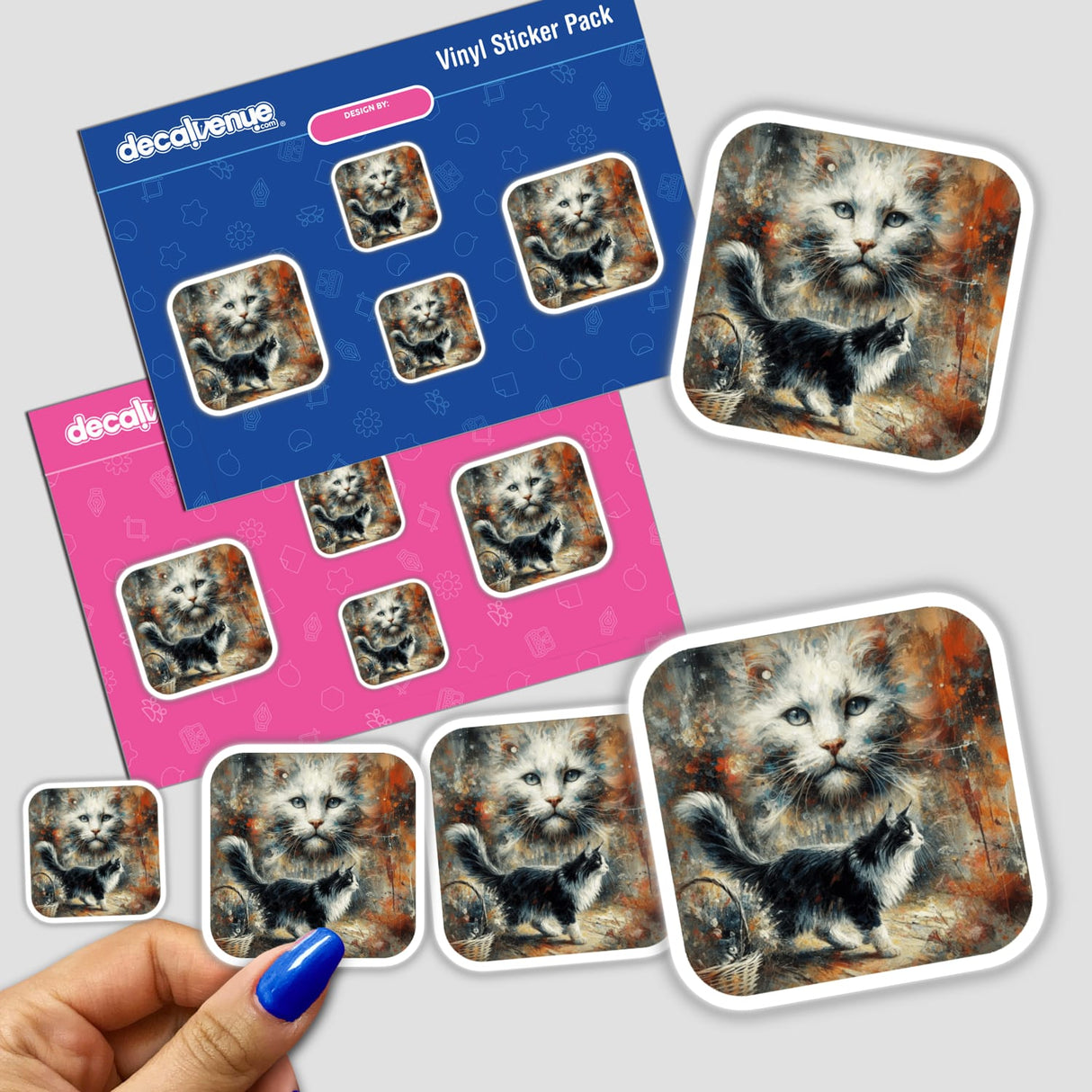 Maine Coon Kitties 3 stickers featuring playful cat illustrations, perfect for cat lovers. Available as both stickers and digital artwork from Decal Venue.