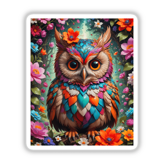 A Lovely Owl With Blooming Flowers: an intricate depiction of an owl adorned with blooming flowers, offered as versatile stickers or digital artwork, embodying Decal Venue's unique vinyl art collection.