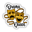 Gold Comedy And Tragedy Theater Masks Drama Queen, featuring cartoon-style masks with expressive faces, available as stickers or digital artwork, embodying theatrical flair.