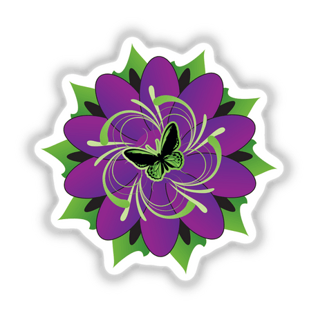 Vibrant Purple Floral Art with Butterfly Sticker