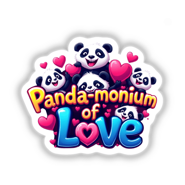 Panda Love sticker or digital artwork featuring cartoon pandas with hearts, embodying a playful and charming design from Decal Venue's unique vinyl sticker and digital art collection.