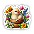 Chicken Peeking Out of Flower Pot