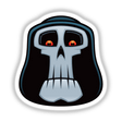 Grim Reaper sticker featuring a cartoon skull with orange eyes and distinctive teeth. Perfect for fans of unique, edgy designs from Decal Venue's digital art collection.