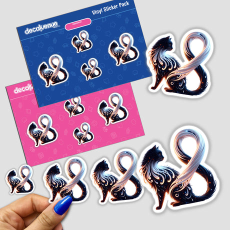 Cat White Ribbon Lung Cancer Awareness stickers featuring playful cat illustrations with numbers, emphasizing unique designs available as vinyl stickers or digital artwork from Decal Venue.