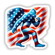 Patriotic Bigfoot with American flag and stars, digital artwork by DecalVenue