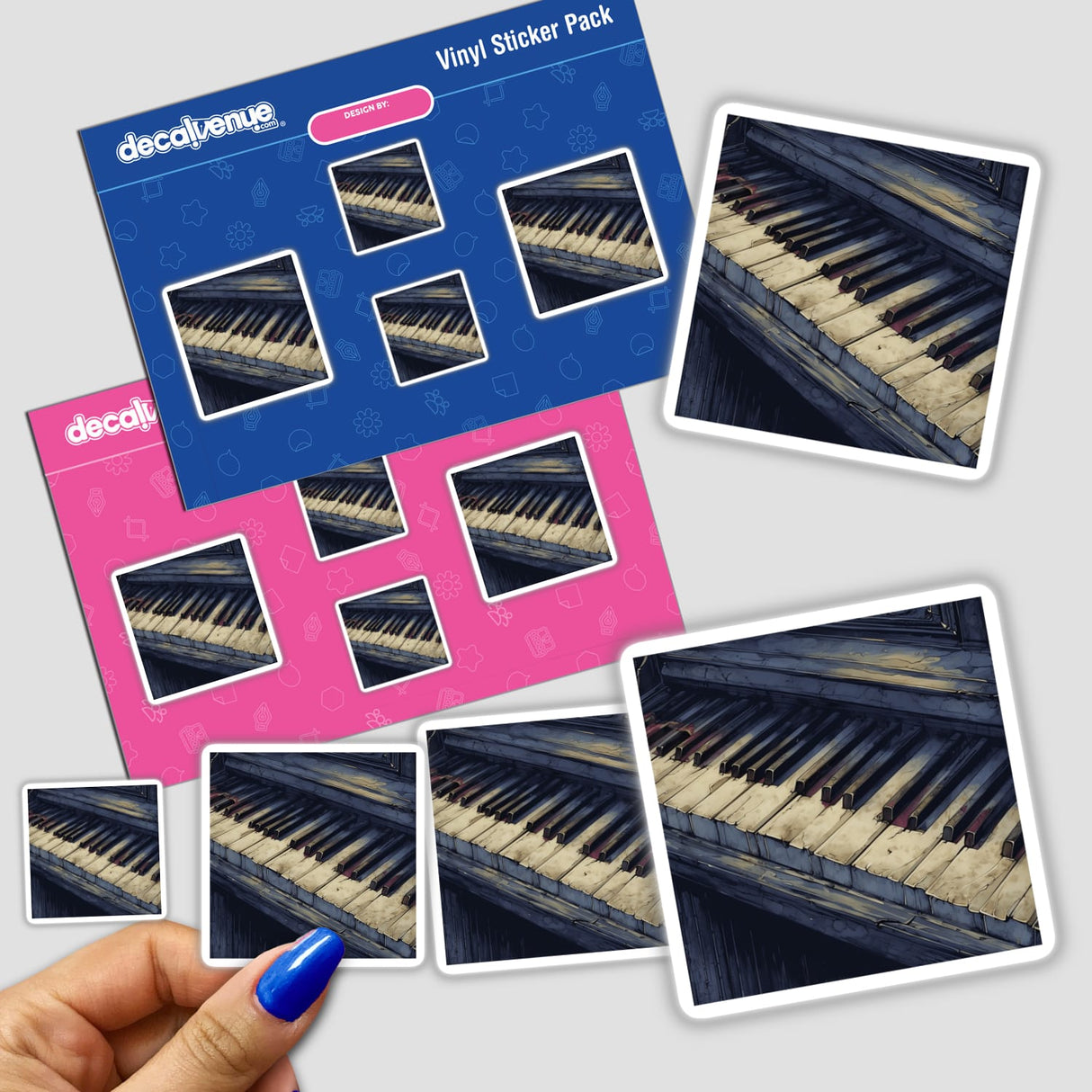 Gothic Piano Keys | Dark Academia Music Sticker featuring a detailed piano keyboard design, held by a hand, emphasizing its intricate layout, available as a sticker or digital artwork.