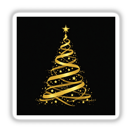 Gold Christmas Tree sticker or digital artwork, featuring a stylized tree design with stars, reflecting Decal Venue's unique art style. Ideal for festive decoration or digital use.