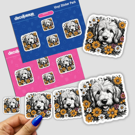 Goldendoodle Dog Portrait Floral Accents PA45